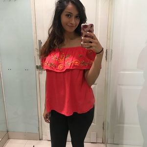 Off the Shoulder Pink Floral Top